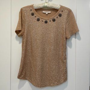 Ann Taylor LOFT T-shirt with Sequin & Rhinestone Beaded Front (Size S)